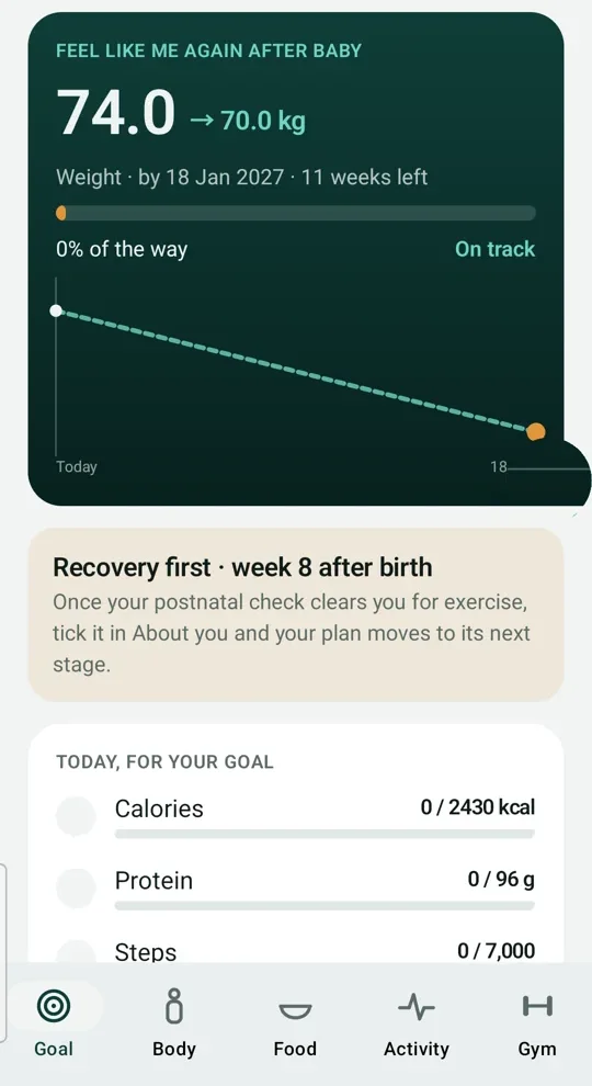 Everhale Goal tab with the goal, progress chart and today's checklist